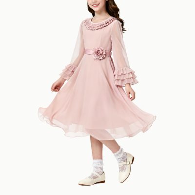 sweet-flower-decorated-long-sleeved-waisted-girls-dress