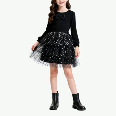 fashionable-sequin-bow-decorated-long-sleeved-girls-dress